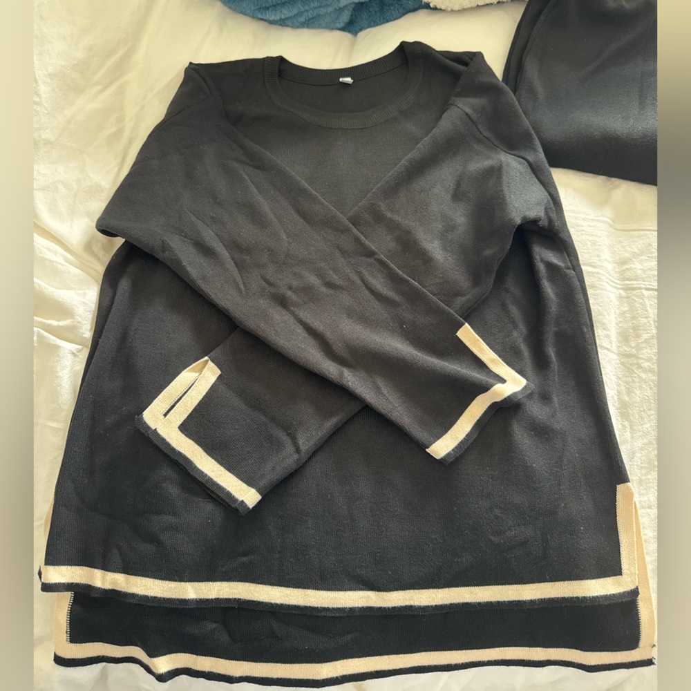 Black Long Sleeve Top with Gold Accents